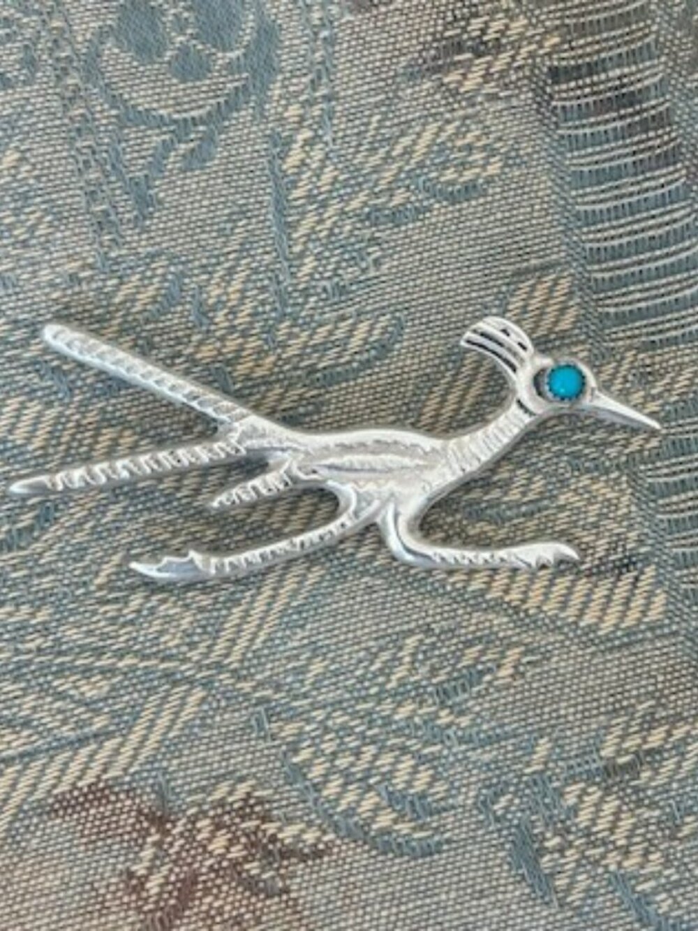 Sterling Silver ROAD RUNNER Native American Turquoise Brooch - Picture 8 of 11